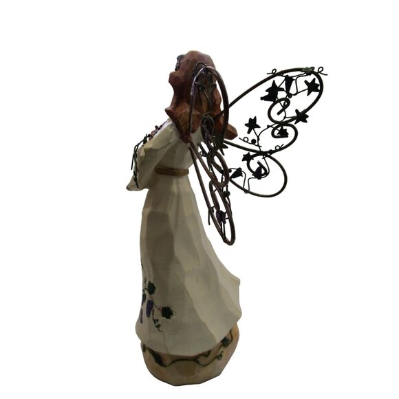 Autumn Angel Carved Wood Look Resin Metal Wings Fall Basket Cornucopia GUC - Picture 8 of 16